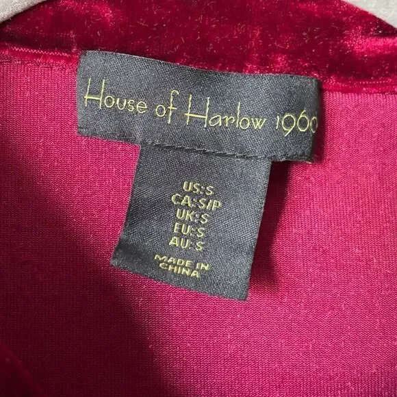 House Of Harlow 1960 Velvet Mini Burgundy Dress Ruched Shirt Size S - Picture 8 of 10